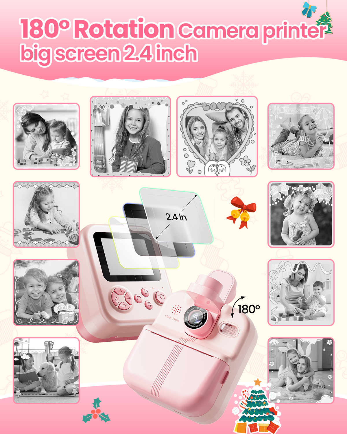 Phocol Kids Camera Instant Print, Instant Camera Gifts for 10 Year Old Girl, Pink Toddler Camara for 2 Year Old Girl Birthday Gift,Selfie Digital Camara for Kids,Portable Kids Toys with 1080P Videos
