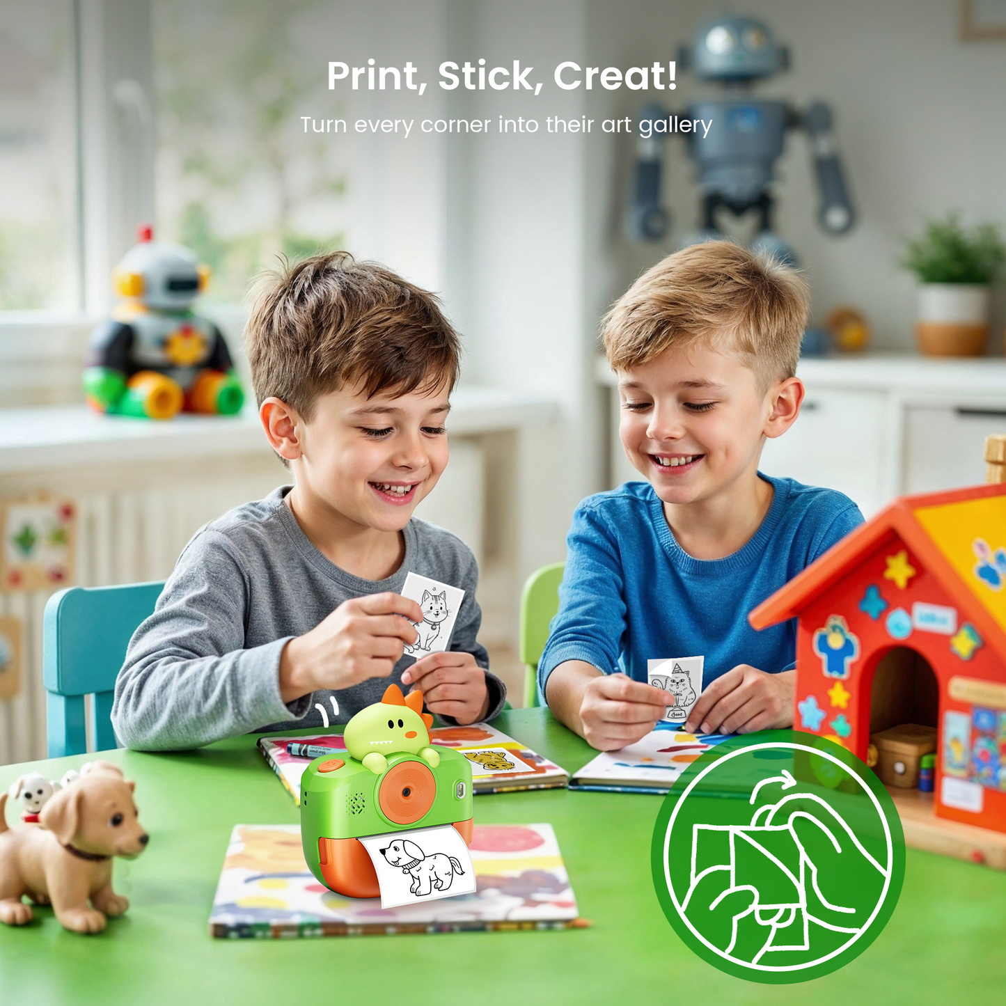 Phocol Dinosaur Camera for Kids, Kids Camera Instant Print, Bluetooth Kid Cameras Printer as Birthday Gifts for 2 to 11 Years Old Boys, Cameras for Kid with Sticker Paper, Dinosaur Toys for Toddlers