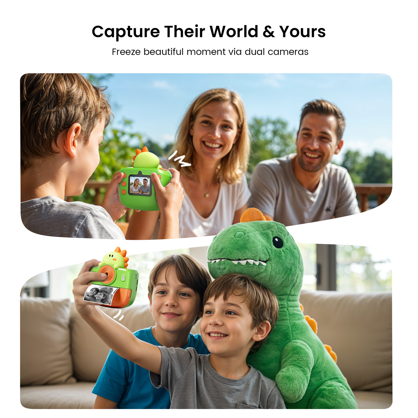 Phocol Dinosaur Camera for Kids, Kids Camera Instant Print, Bluetooth Kid Cameras Printer as Birthday Gifts for 2 to 11 Years Old Boys, Cameras for Kid with Sticker Paper, Dinosaur Toys for Toddlers
