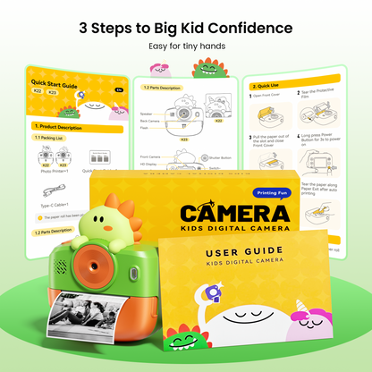 Phocol Dinosaur Camera for Kids, Kids Camera Instant Print, Bluetooth Kid Cameras Printer as Birthday Gifts for 2 to 11 Years Old Boys, Cameras for Kid with Sticker Paper, Dinosaur Toys for Toddlers