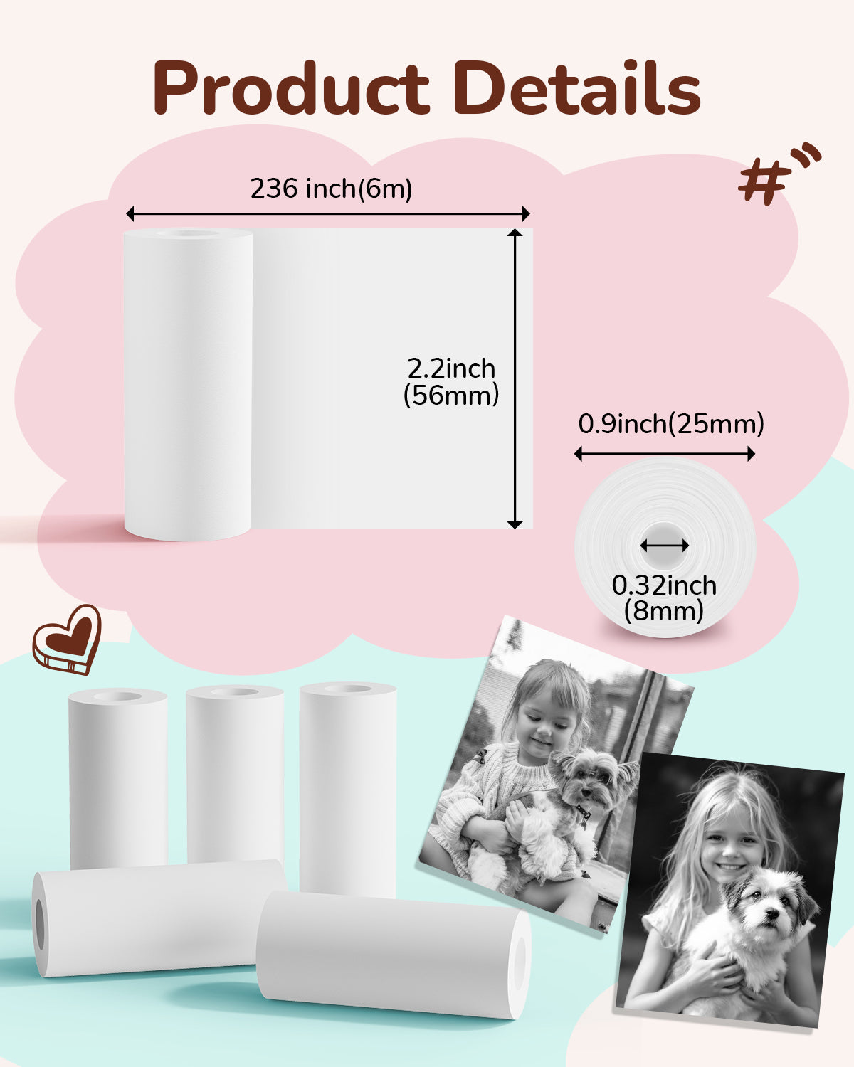 FunPhoto Thermal Photo Printer Paper 5 Rolls