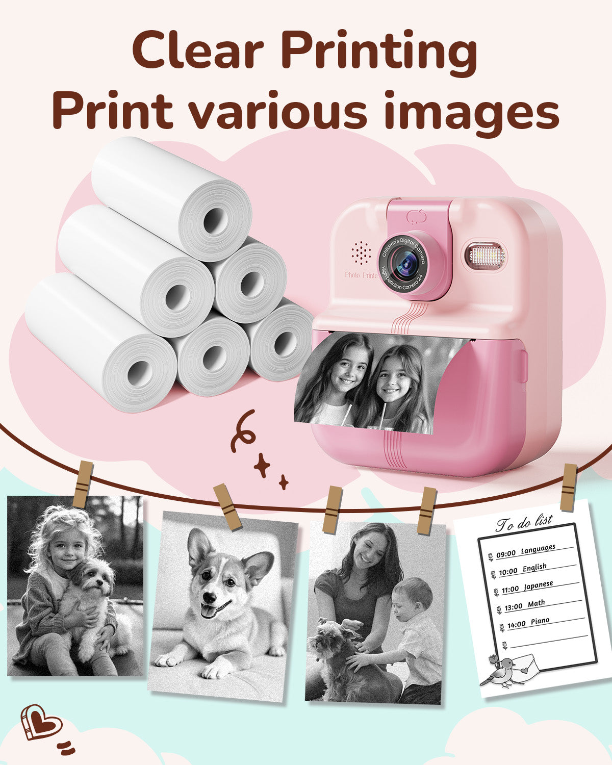 Phocol Kids Camera Paper Roll Refill, Photos Papers 6 Rolls 2 Inch Thermal Printing White with Black Text - Compatible with Phocol K22 K23 P02 for Ages 3-15, Teens & Life Lovers