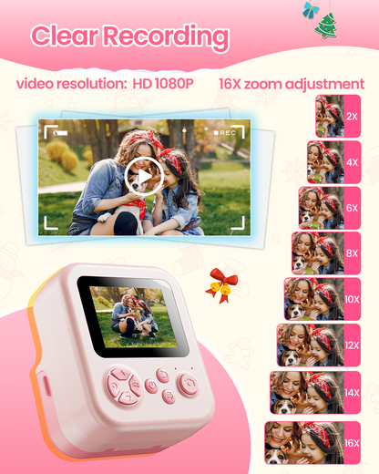 Phocol Kids Camera Instant Print, Instant Camera Gifts for 10 Year Old Girl, Pink Toddler Camara for 2 Year Old Girl Birthday Gift,Selfie Digital Camara for Kids,Portable Kids Toys with 1080P Videos