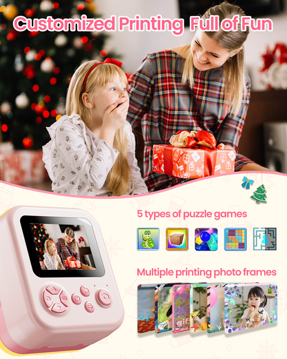 Phocol Kids Camera Instant Print, Instant Camera Gifts for 10 Year Old Girl, Pink Toddler Camara for 2 Year Old Girl Birthday Gift,Selfie Digital Camara for Kids,Portable Kids Toys with 1080P Videos