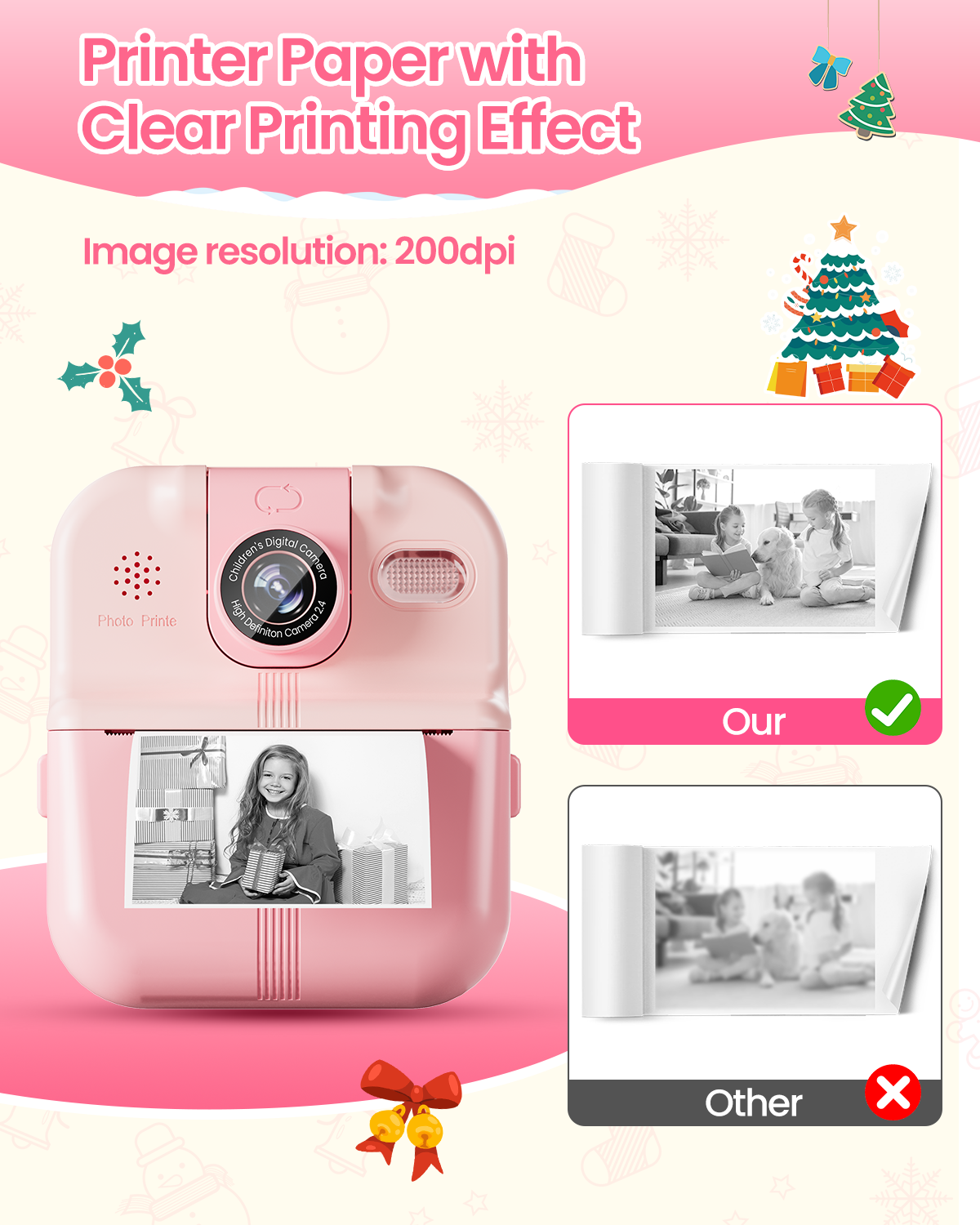 Phocol Kids Camera Instant Print, Instant Camera Gifts for 10 Year Old Girl, Pink Toddler Camara for 2 Year Old Girl Birthday Gift,Selfie Digital Camara for Kids,Portable Kids Toys with 1080P Videos